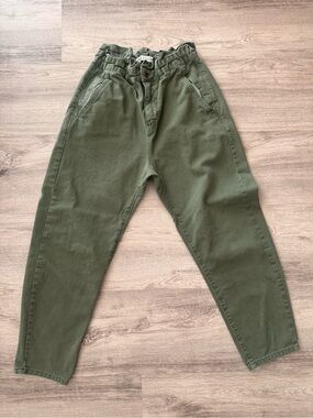 Zara Olive Green High-Waist Paperbag Jeans